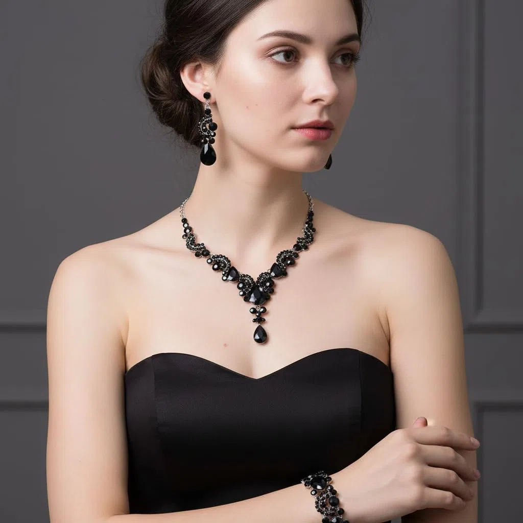 EVER FAITH Collana e Bracciale e Anello, Rhinestone Cristallo Nuziale Art Deco Floreale Onda Goccia Collana Orecchini Braccialetto Set di Gioielli