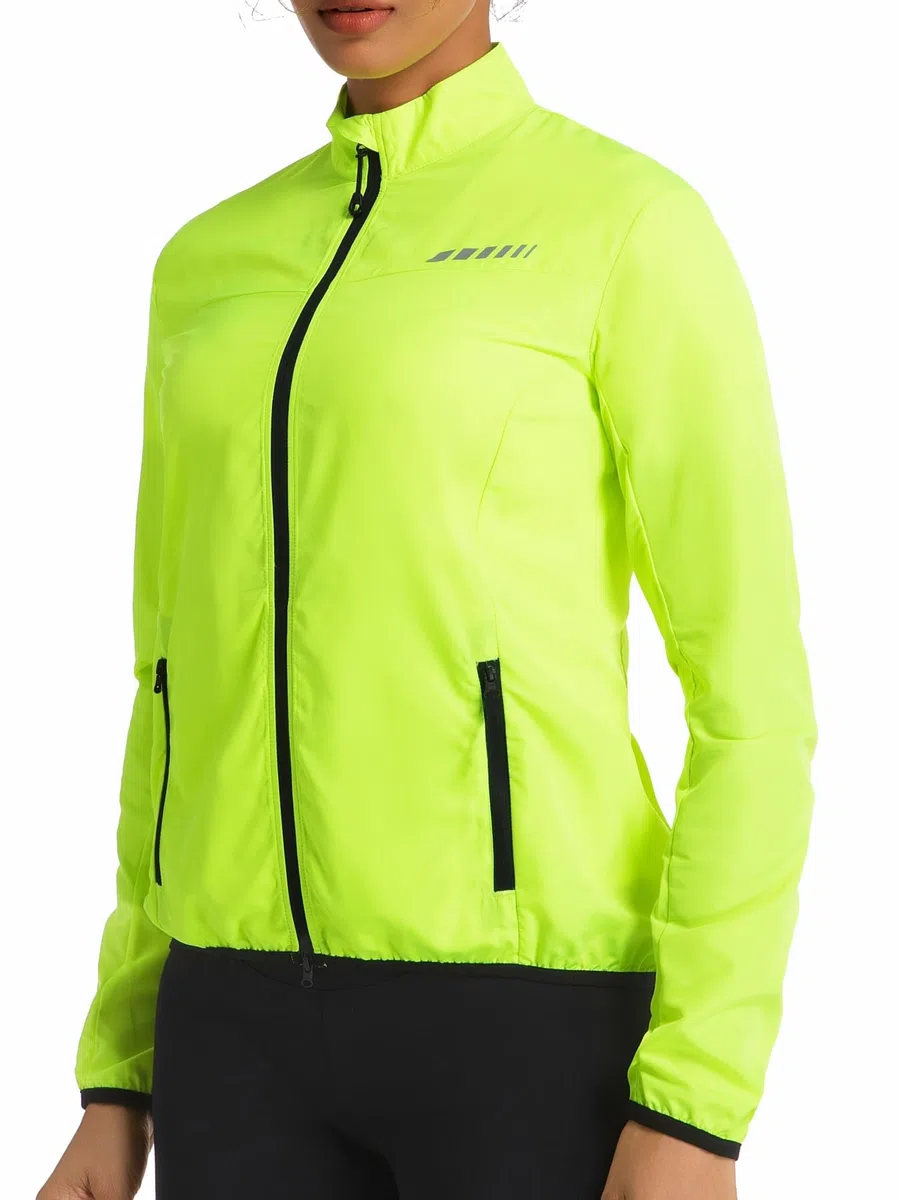 Przewalski Giacca a vento da donna, leggera, antivento e impermeabile, riflettente, con zip completa, 2 tasche con zip, per corsa, ciclismo ed escursionismo