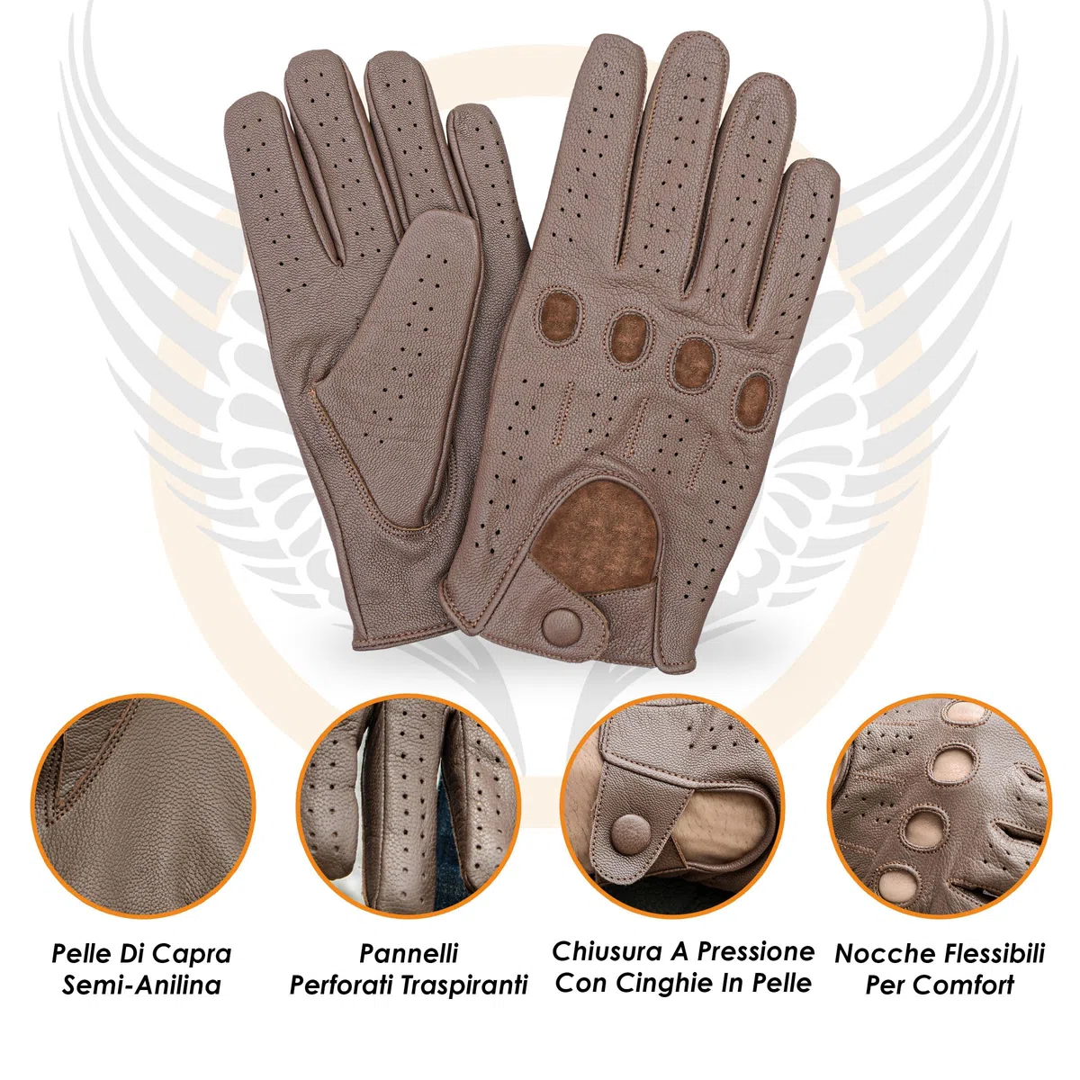 Leatherick Driving Gloves Men - Guanti da guida morbidi e perforati con fori per la respirazione delle nocche, ideali per la vita all'aria aperta e i viaggi