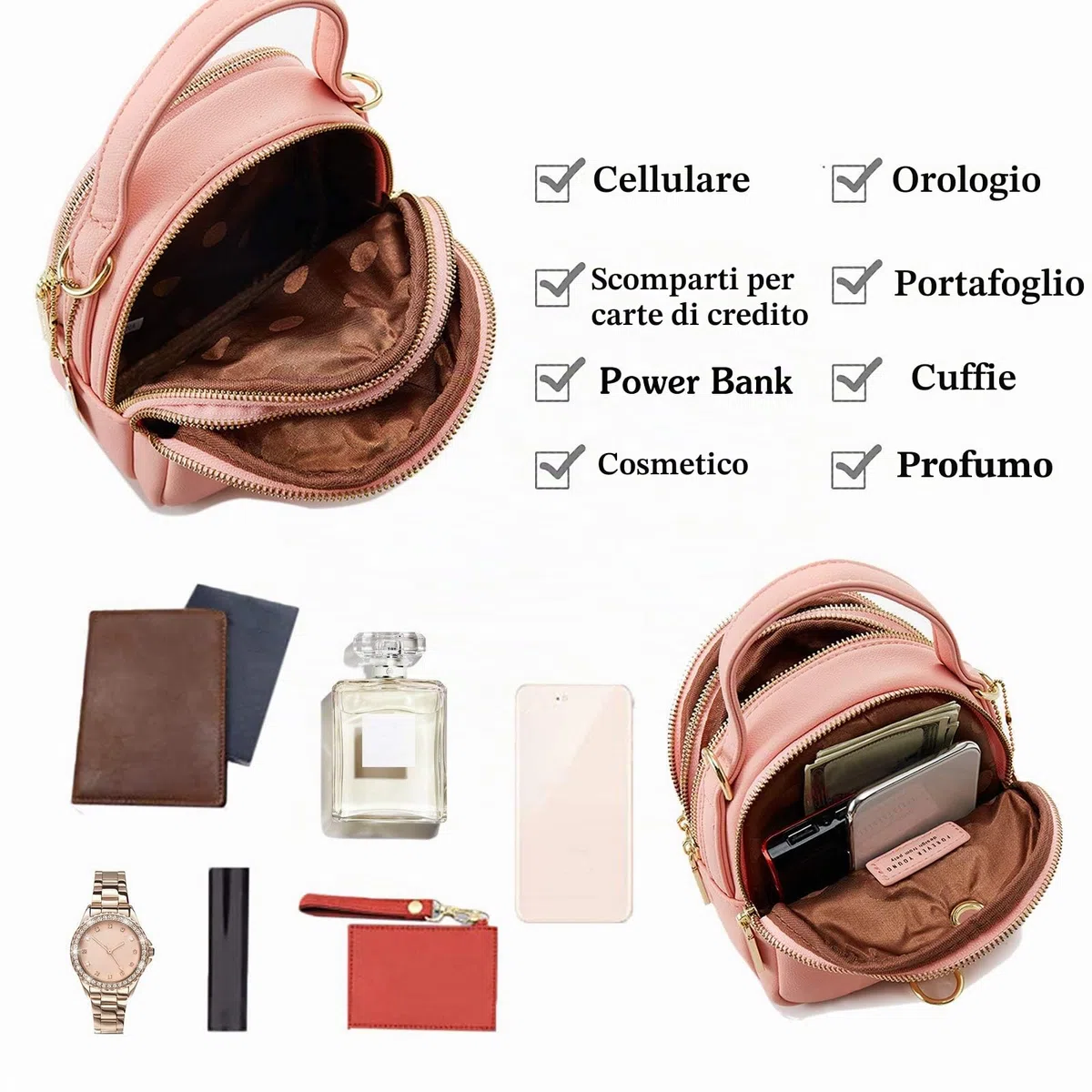 Mini Zaino Donna Moda Borsa A Mano Ragazza Impermeabile Borse A Tracolla con Foro Auricolare Pelle Daypack Viaggio Datazione Piccolo Zaino