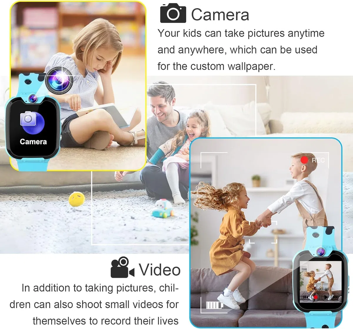 Smartwatch per Bambini con Chiamata, SOS, Calcolatrice, Giochi, Sveglia, Fotocamera, IP67 impermeabile, Modalità Silenziosa Regalo Adatto per Ragazze e Ragazzi Blu