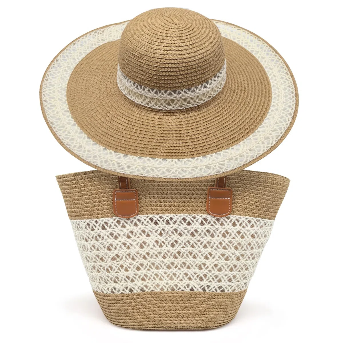 Pahajim Set Borsa e Cappello di Paglia Tote Bag in Rafia Borse Estive Donna Elegante Borse a Spalla per Spiaggia Viaggio Vacanza