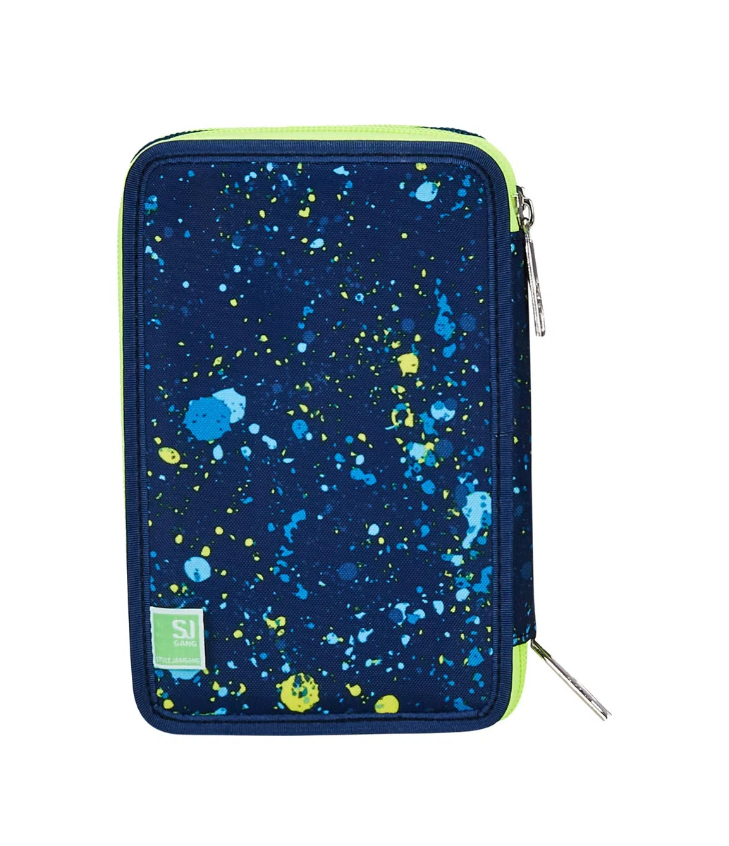 SJ GANG STYLE JAM GANG Astuccio Scuola 3 Zip, Blu, Fluo Snow, Portapenne Triplo Scomparto Completo Di Penne, Matite, Colori, Accessori Zaino, Elementari, Medie, Bambino