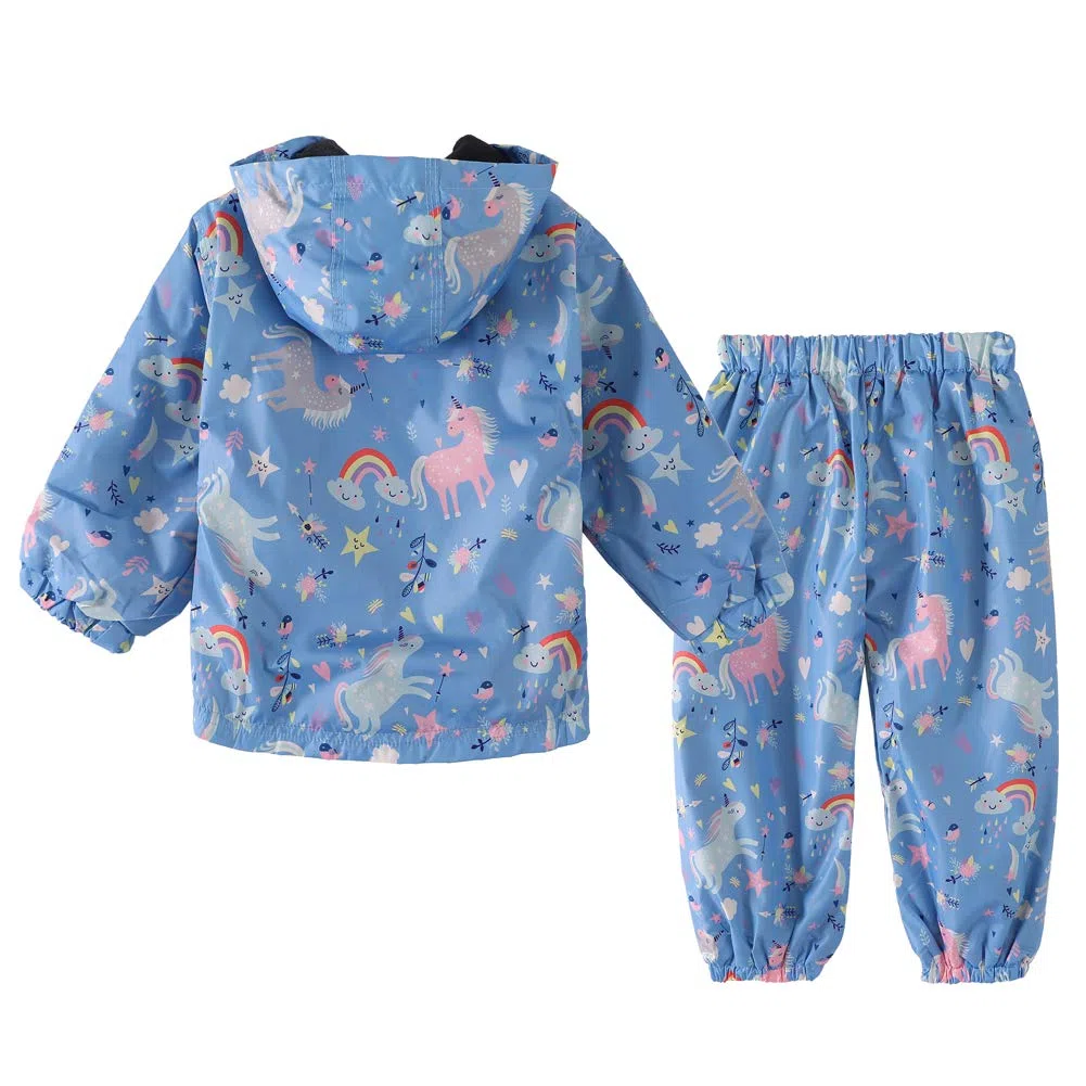 LZH Ragazzi Ragazze Impermeabile, Giacca Impermeabile con Cappuccio Cappotto Pantaloni Completi 2 PZ
