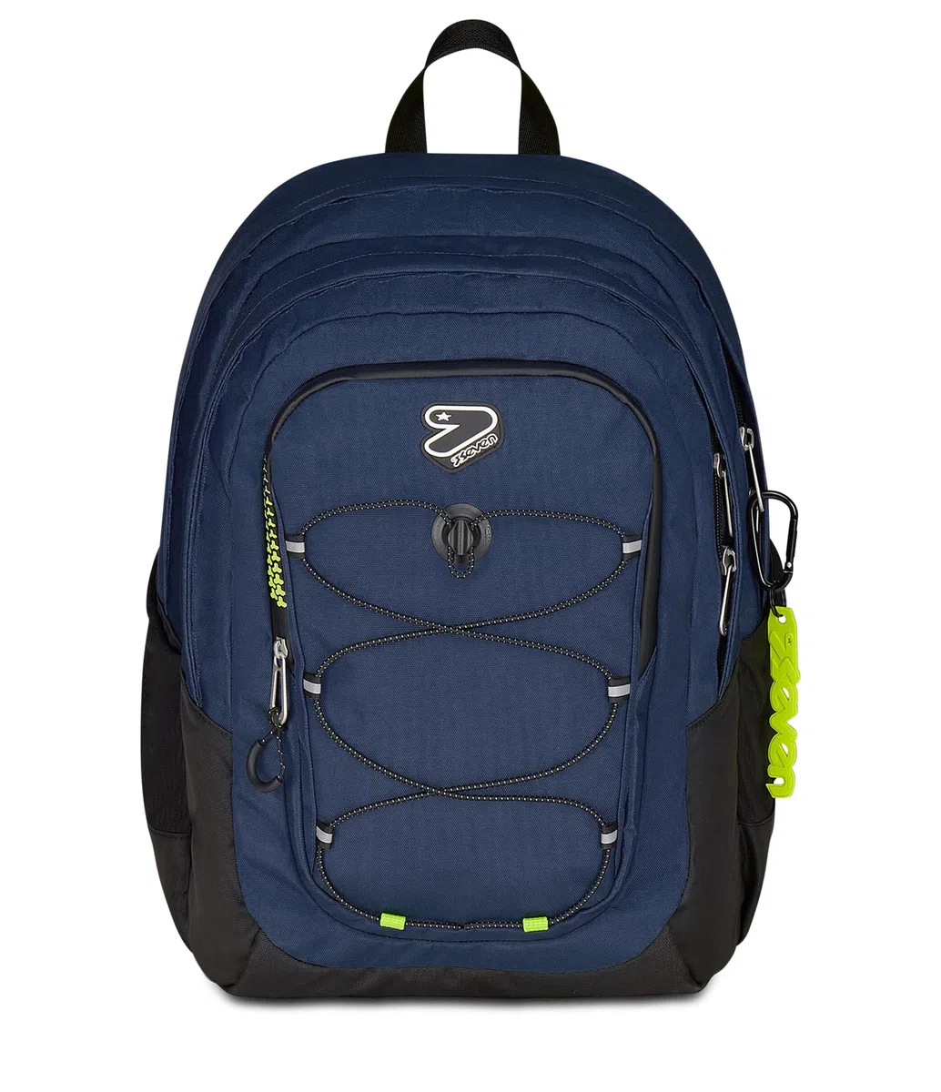 Seven Zaino Scuola TECH LINE, Doppio Scomparto, Blu, 30 L, Multifunzione, Tasca con organizer, Tasca porta borraccia, Scomparto porta pc, Scuola media e superiore, Bambini, Ragazzi
