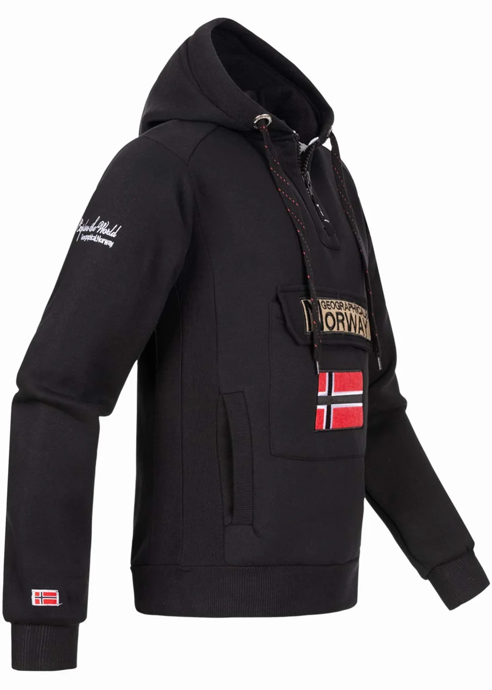 Geographical Norway GYMCLASS - Felpa con cappuccio e tasca a marsupio da uomo, con logo della marca e maniche lunghe