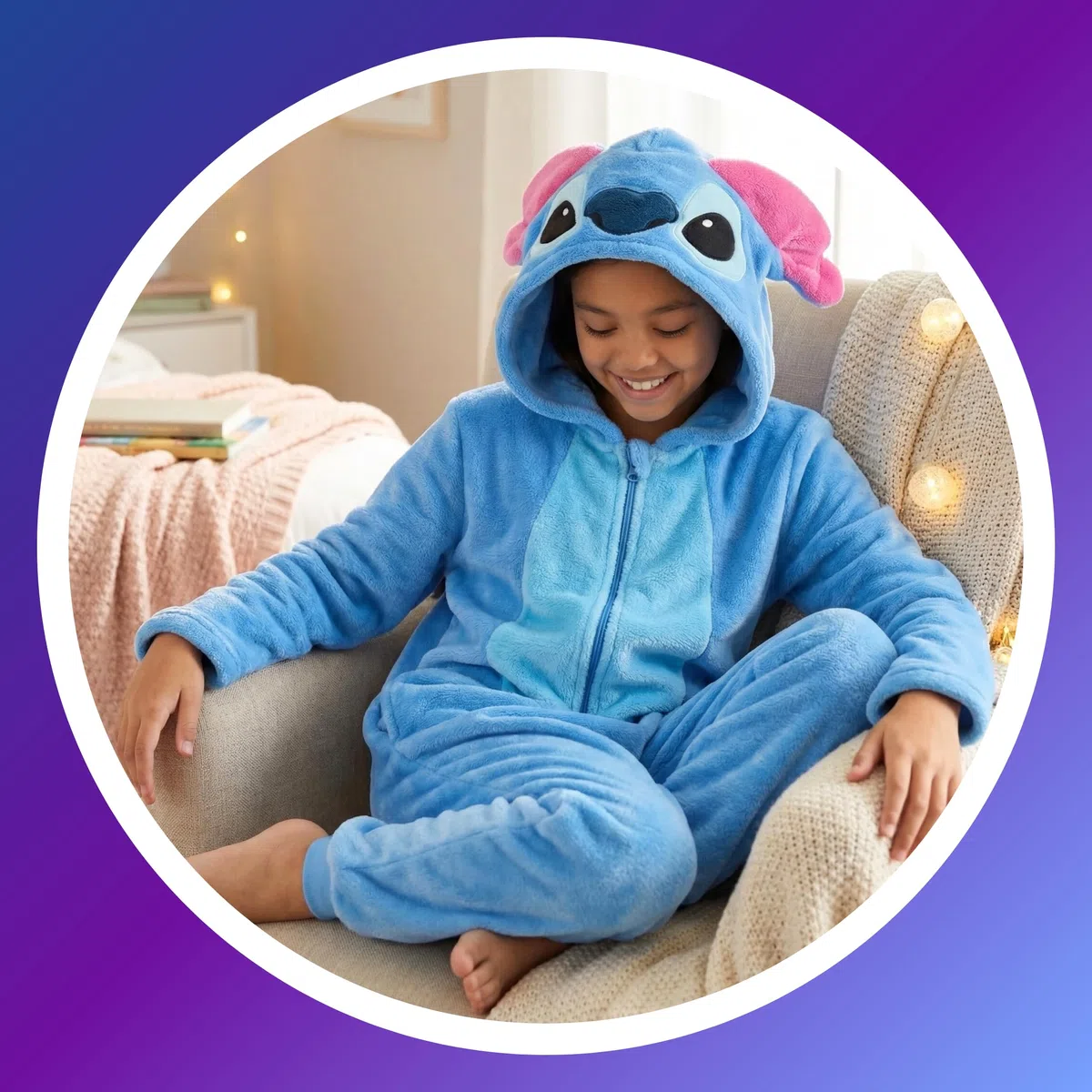 Disney Stitch Pigiama per Ragazze, Pigiama Intero con Cappuccio 3D Design Morbido, Regalo per Bambina e Adolescenti, Taglie 6 a 12 Anni