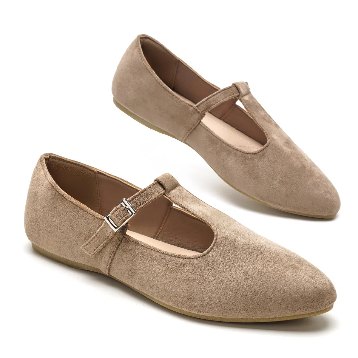 GLAMORA Ballerine Donna Mary Jane Cinturino T Fibbia Camoscio Sintetico Piatte Eleganti Comode Morbide Leggere Punta Tonda Classiche Antiscivolo Flessibili Comfort