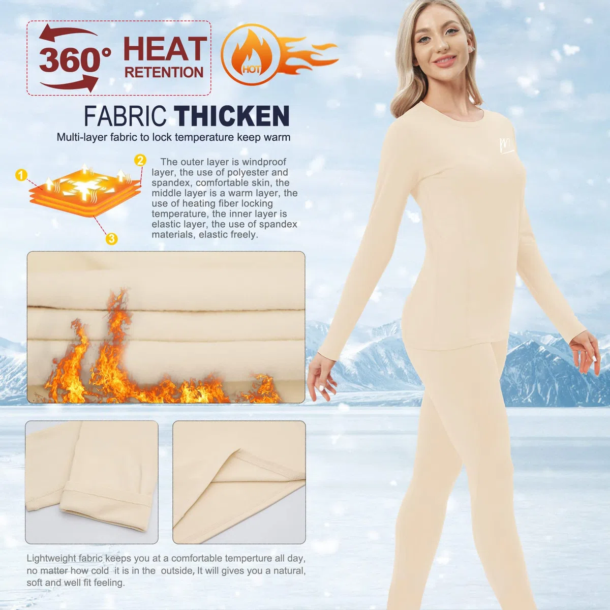 Biancheria Intima Termica Donna, Funzione Set da Sci Maglia+Pantaloni Termici Base Layer Riscaldante Sport Ciclismo Running