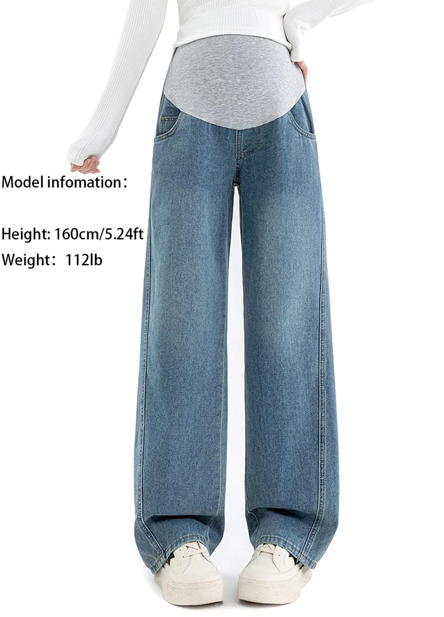Alled Premaman Jeans Copri Pancia, Donne Gravidanza Gamba Larga Elastica Pantaloni Vita Regolabile, Jeans maternità Soldato con Tasche Lounge Pantaloni