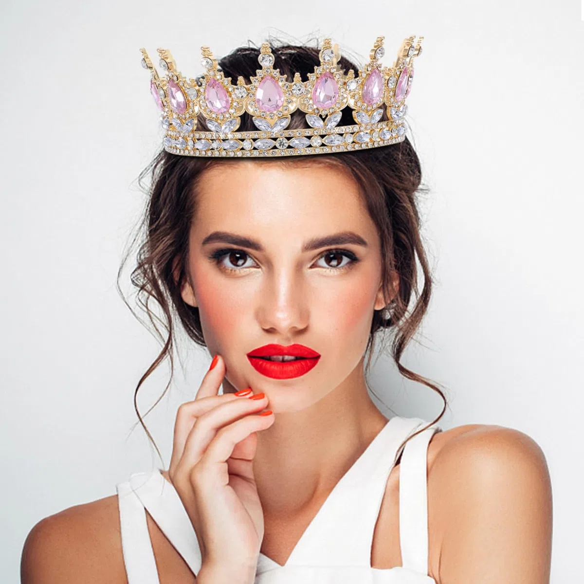 Healvian da donna con strass scintillanti, da principessa per torte, corone, ragazza, tiara, sposa, matrimonio, matrimonio, carnevale, Halloween, balli, compleanni, feste