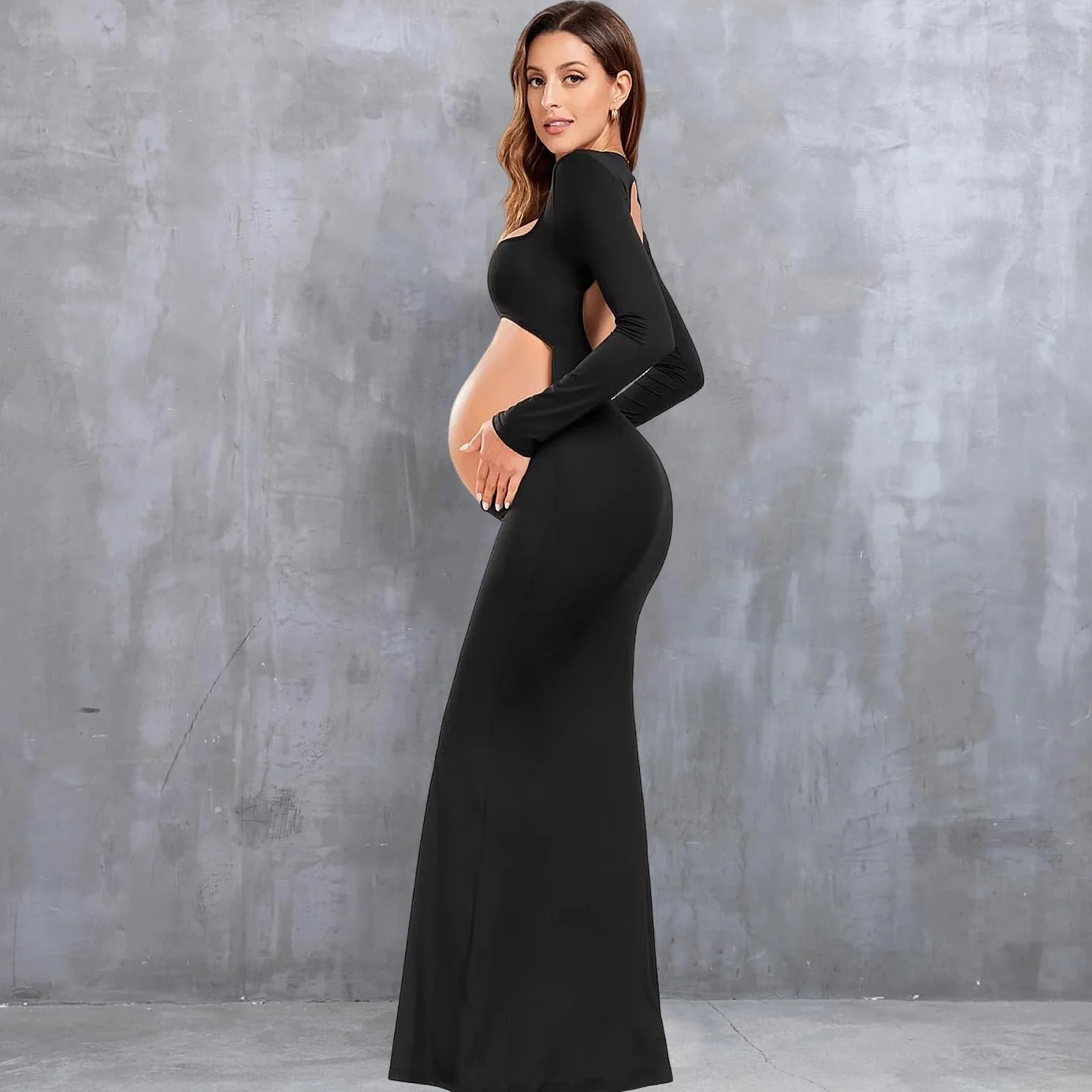 Abito di Premaman per la Fotografia Vestito di maternità Shooting Foto Vestito Maxi Hollow Maniche Lunghe Eleganti Abito Senza Schienale Abiti Lungo Gravidanza per Photoshoot