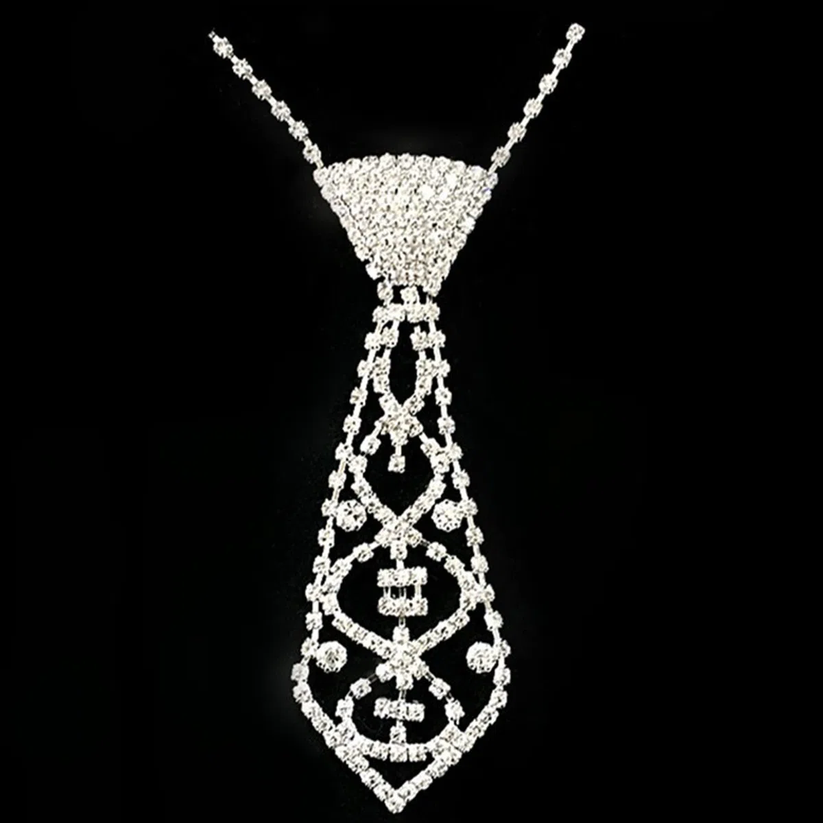 Cravatta Lunga e Stretta con Strass Scintillanti, Collana, Gioielli, Accessori per Feste per Donne Che Ballano.