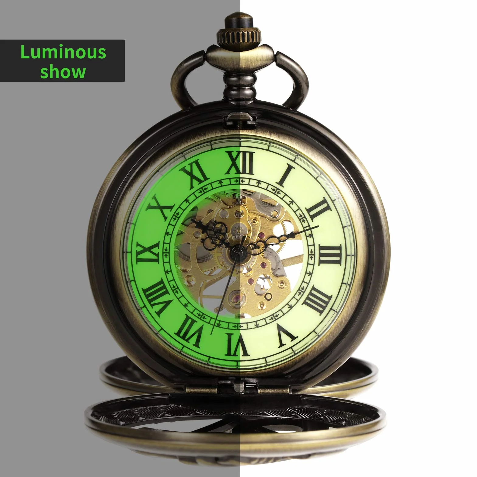 TREEWETO Fullmetal Alchemist - Orologio da taschino meccanico a doppia copertura, con scheletro Steampunk, da uomo e donna, con catena