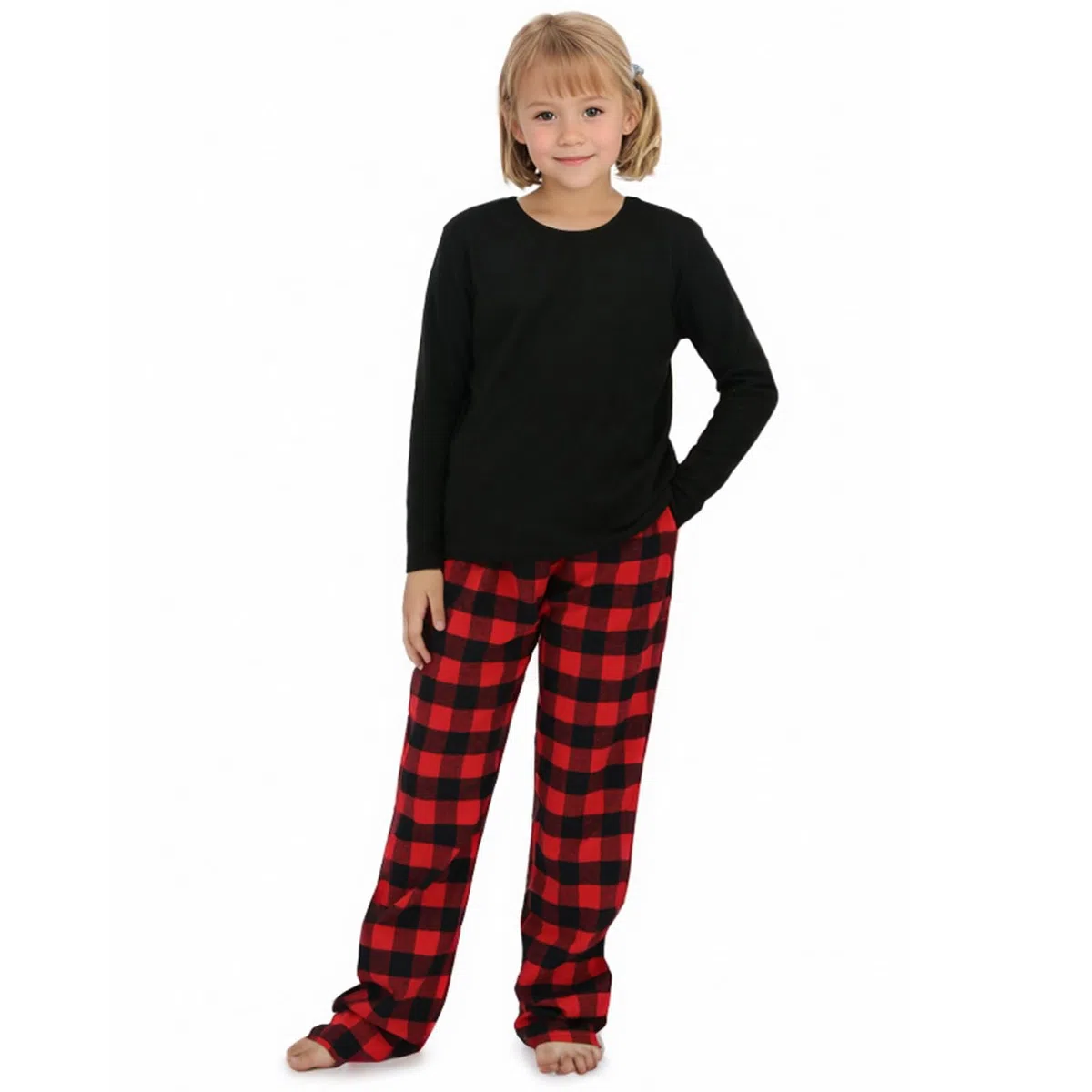 LANBAOSI Pantaloni da pigiama in flanella per bambini, con elastico in vita, per il tempo libero, in cotone spazzolato, a quadri, con tasche