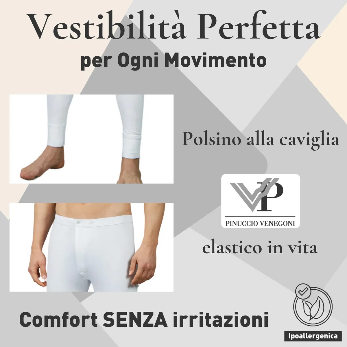 VP PINUCCIO VENEGONI - Mutande Lunghe Uomo Bianche Pacco da 2 | Calzamaglia Uomo Invernale in Caldo Cotone Felpato Morbida E Traspirante, vestibilità Perfetta - S/XXL