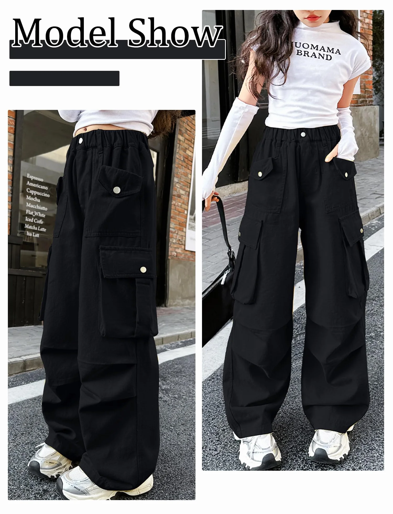 SEAUR Pantaloni cargo da ragazza Baggy Y2K Hip Hop Multi Tasche Pantaloni cargo Bambini Streetwear Jeans con elastico in vita – 120 – 170 = (EU 110 – 164)