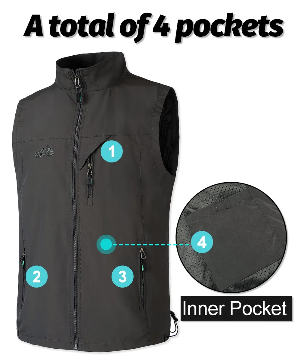 Uomo Gilet Sportivo da Caccia Leggero Gilet da Pesca Asciugatura Rapida Gilet da Lavoro Traspirante Giubbotti Senza Maniche Smanicata da Fotografia