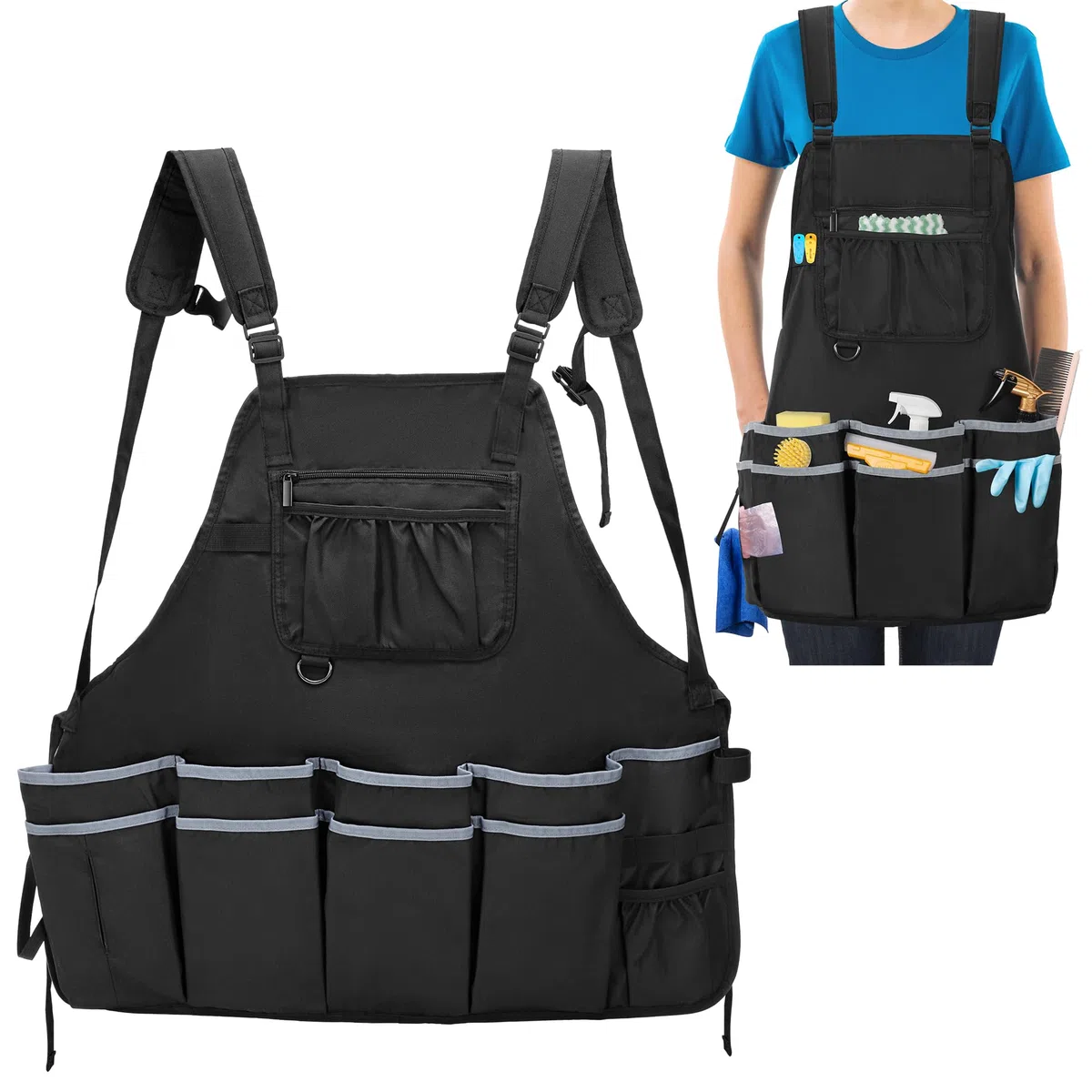 HODRANT Grembiule Grande per la Pulizia con Doppia Tracolla, Grembiule da Lavoro con Tasche per la Pulizia di Forniture Aziendali, Della Casa per Donne e Uomini (Solo Grembiule)