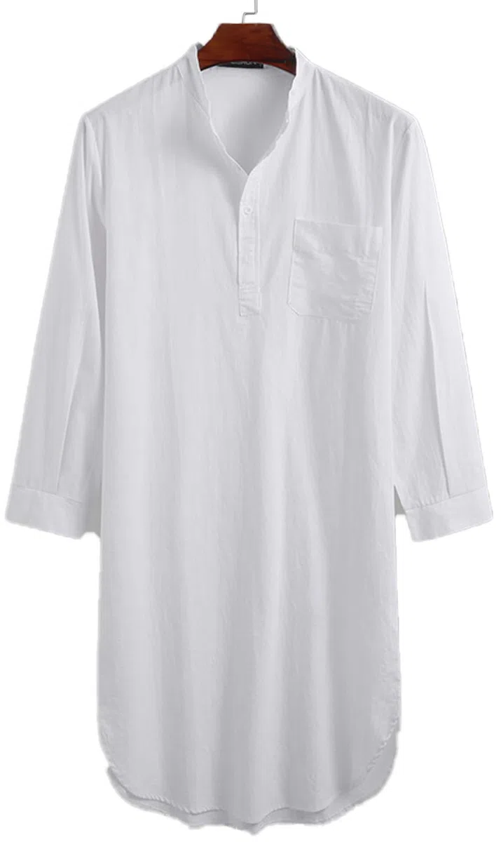 AIEOE Uomo Camicia da Notte a Manica Lunga Cotone Leggera Comoda Lunghe Maglie Pigiama