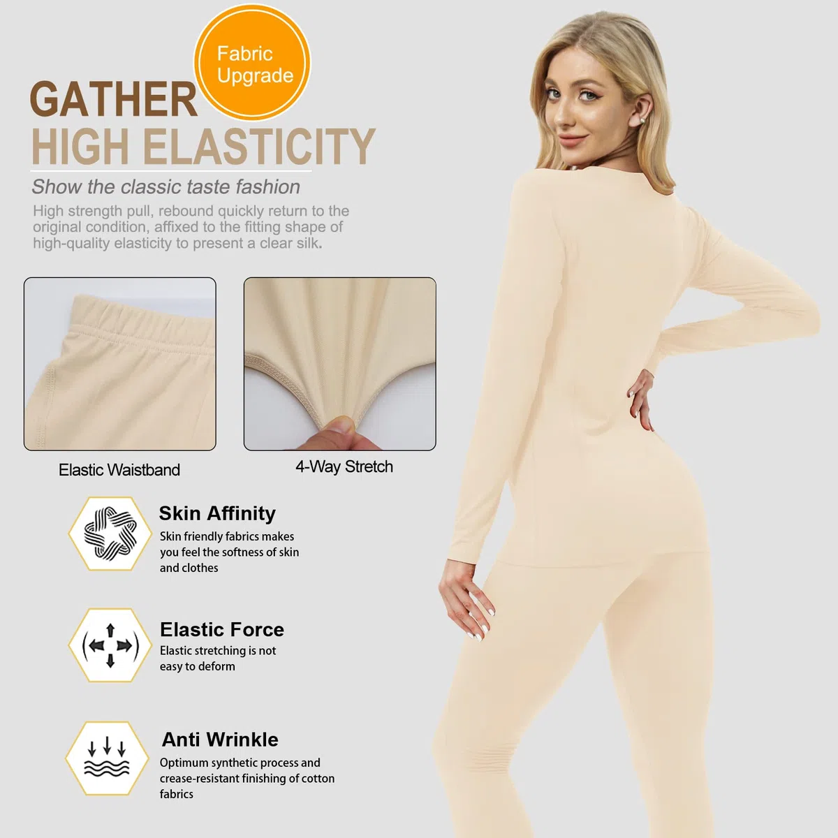 Biancheria Intima Termica Donna, Funzione Set da Sci Maglia+Pantaloni Termici Base Layer Riscaldante Sport Ciclismo Running