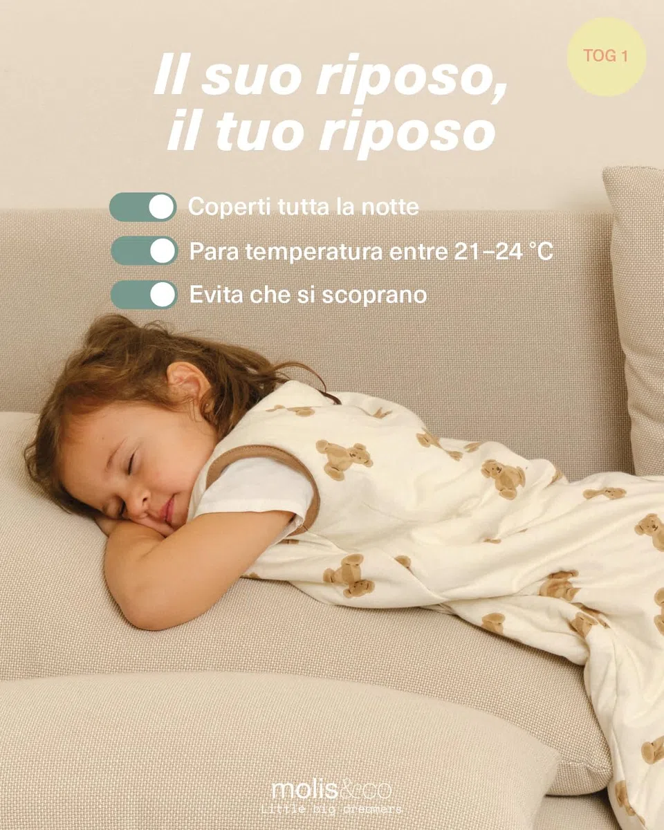 molis&co. Sacco Nanna con piedini - Sacco nanna primaverile e autunno - Sacco nanna 1 tog per Bambini - Leggermente Imbotito - 100% Cotone (Oeko-TEX 100) - Teddy (3 anni)
