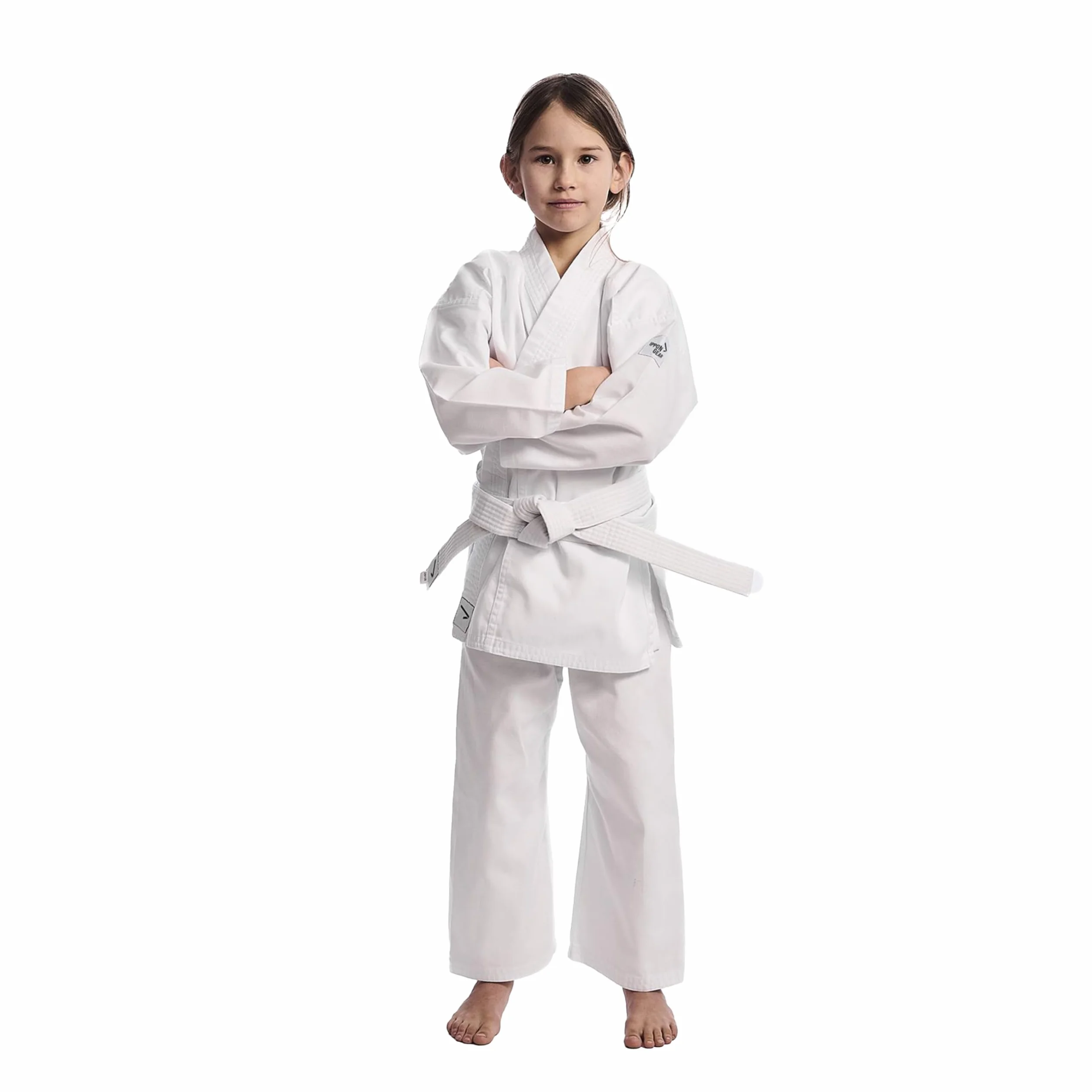 IPPONGEAR Club 2 Karate Gi Set Tuta da Karate per Principianti Tuta per Bambini Inclusa Cintura Bianca (Taglia 100, Cintura con Lacci, densità del Tessuto 220gr/m²) Bianco
