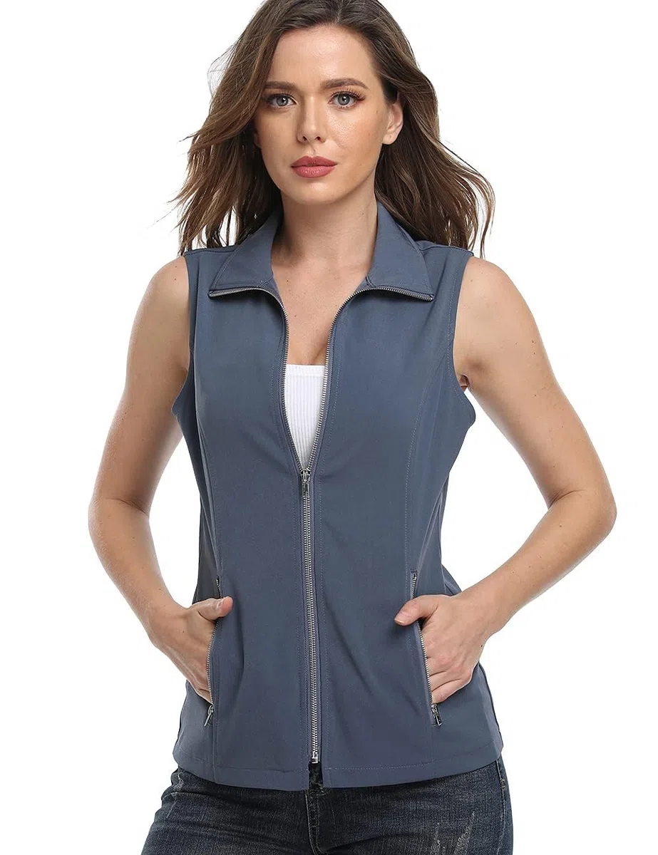 Dilgul Gilet Donna Estivo con Colletto Giacca Leggera Senza Maniche con Cerniera con Tasche