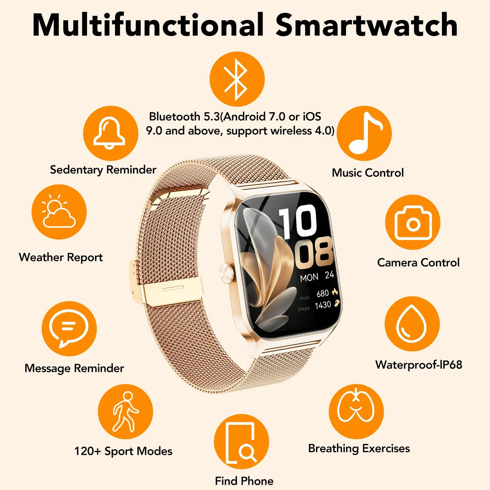 CASCHO Smartwatch Donna,1.85''Orologio Smartwatch Donna con Chiamate/Notifiche WhatsApp,120 Modalità Sportive/Sonno/Cardiofrequenzimetro/SpO2/Contapassi,Smart Watch per Android iOS(Doppio Cinturino)