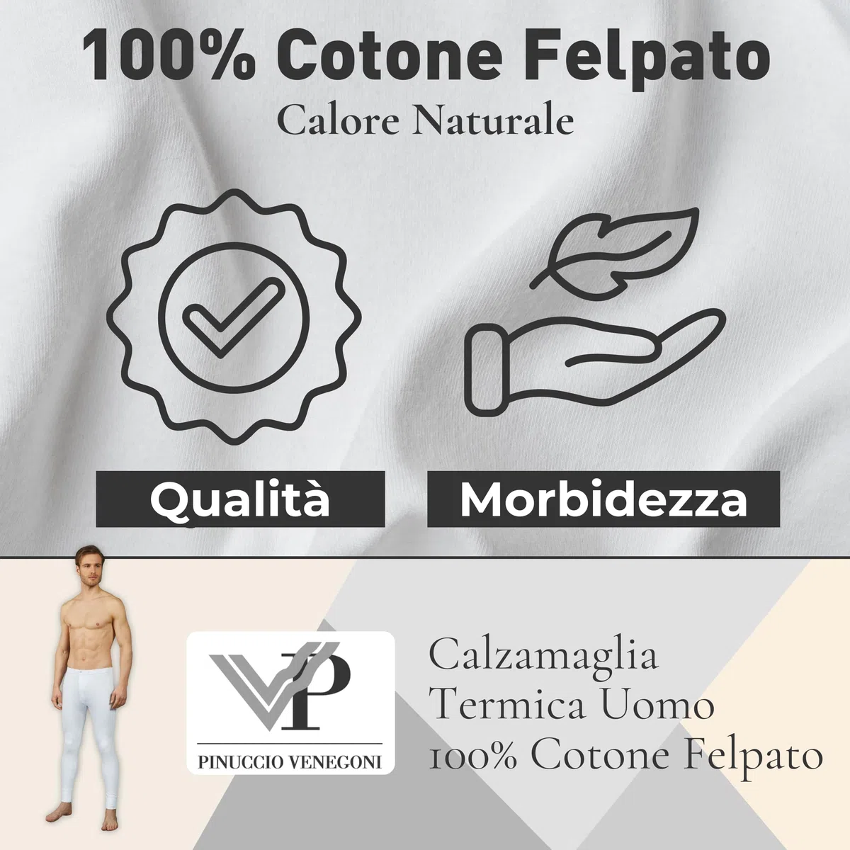 VP PINUCCIO VENEGONI - Mutande Lunghe Uomo Bianche Pacco da 2 | Calzamaglia Uomo Invernale in Caldo Cotone Felpato Morbida E Traspirante, vestibilità Perfetta - S/XXL