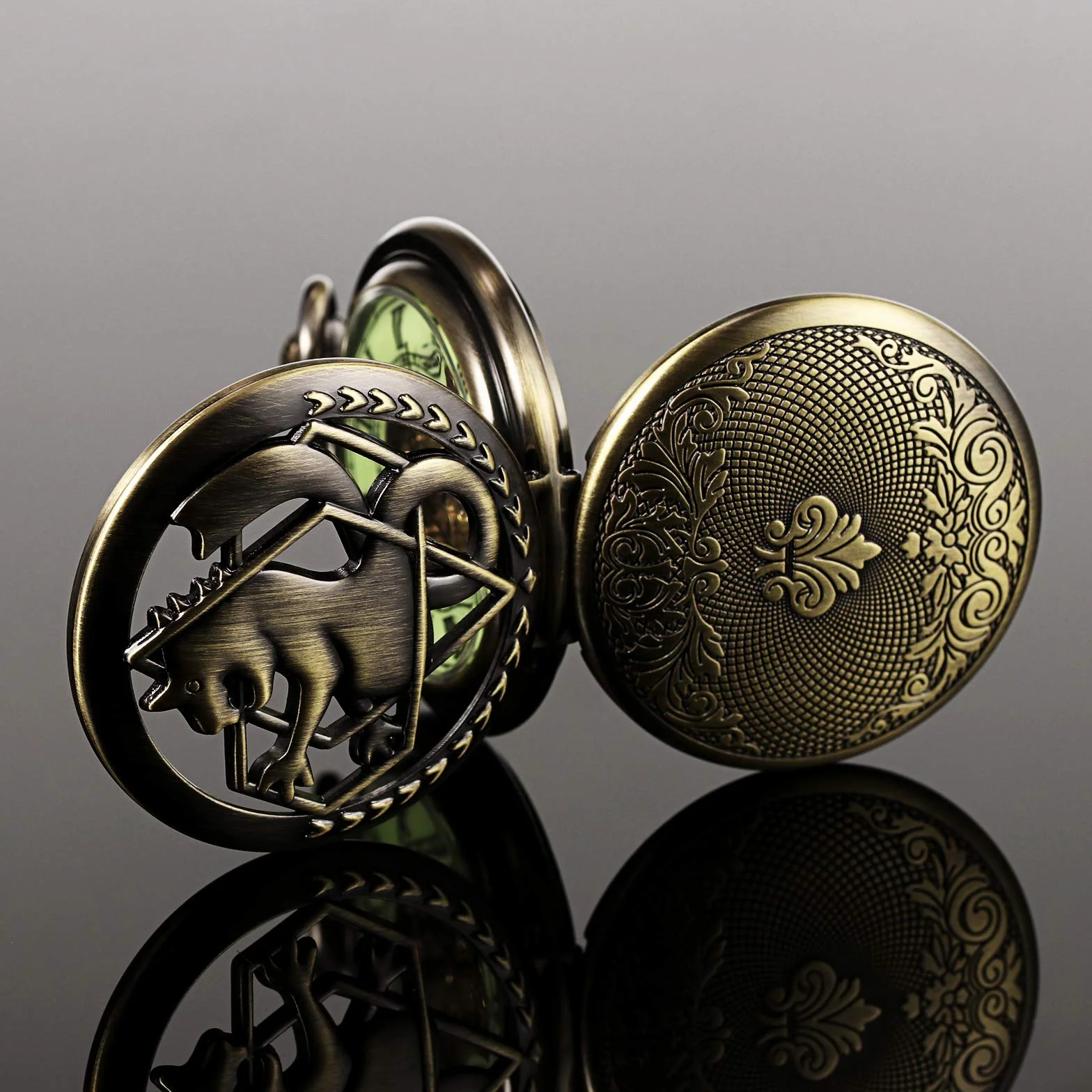 TREEWETO Fullmetal Alchemist - Orologio da taschino meccanico a doppia copertura, con scheletro Steampunk, da uomo e donna, con catena