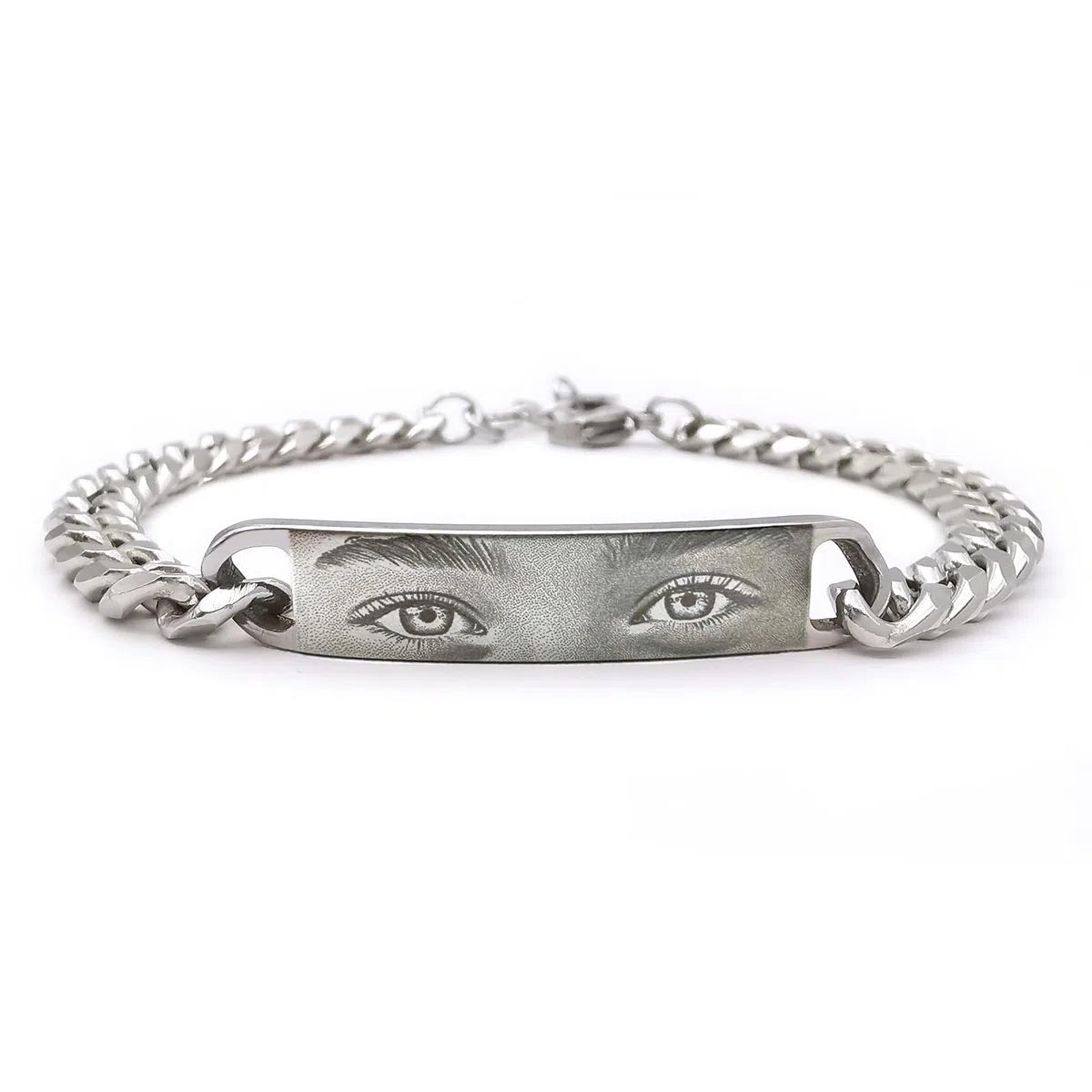ALMENDRA Bracciale con foto occhi fidanzati con fotografia personalizzata da uomo incisa braccialetto incisione nome frase inciso scritta regalo