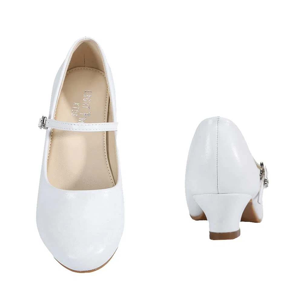 EIGHT KM Scarpe con Tacco Principessa Eleganti Lucente Comunione Cerimonia Ballerine Bambina Tacchi Ragazza EKM7015 Pelle Microfibra Athena Bianco