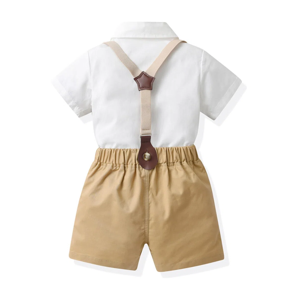 Bimbo Completini e Coordinati Gentiluomo, Camicia a Maniche Corte e Papillon + Pantaloncini con Bretelle Completo Cerimonia per Bambini e Ragazzi