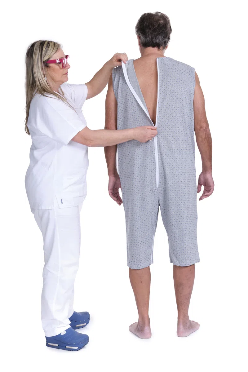 FERRUCCI COMFORT Pigiama Tutone Sanitario Estivo Smanicato in Cotone - 9008/8 - Adatto per Anziani, Incontinenza, Alzheimer, Pantalone Corto, Fresco (Grigio, XL)
