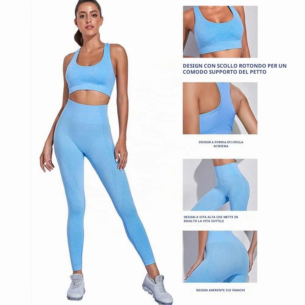 2/3set di Abbigliamento Sportivo da Palestra Senza Cuciture, Yoga Gym Leggings da Yoga a Vita alta e Reggiseno Sportivo e Top Sportivo