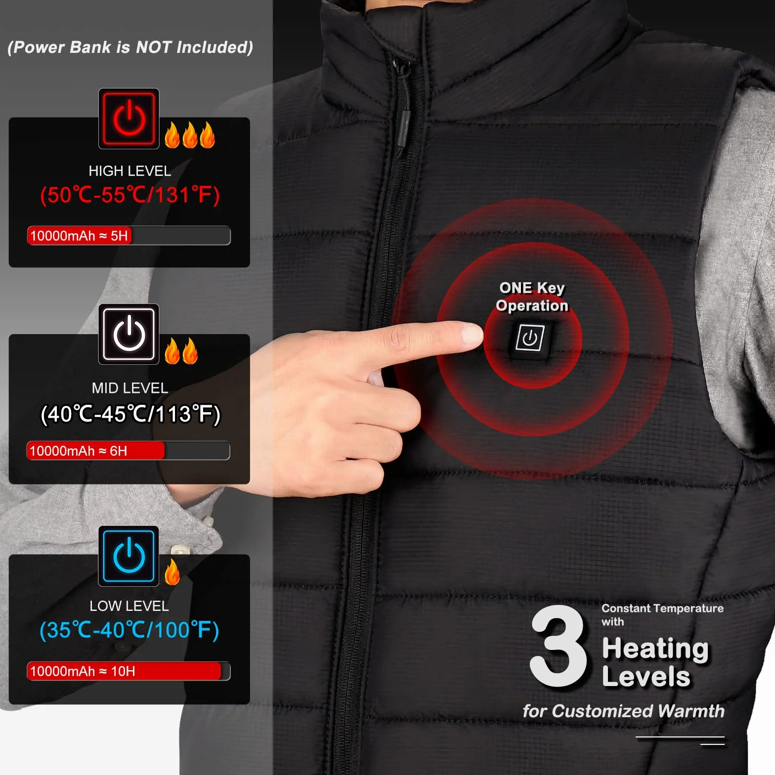 AGUG Gilet Riscaldato per Donna/Uomo, Giubbotto Riscaldante Elettrico 3 Livelli Di Temperatura Lavabile Giacca Riscaldabile per Inverno Caccia Moto Lavoro All'aperto Campeggio Ciclismo (No Batteria)