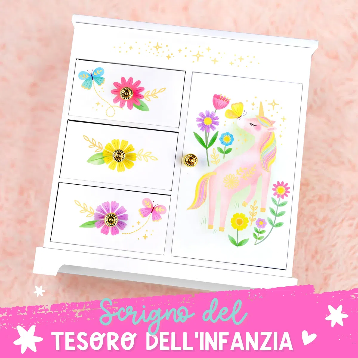Giggle & Honey® Portagioie Carillon Principessa per Bambine Scatola Musicale per Bambini con Cassetti, Regali Principessa per Bambine, Scatole per Gioielli Principessa da 3 a 10 anni