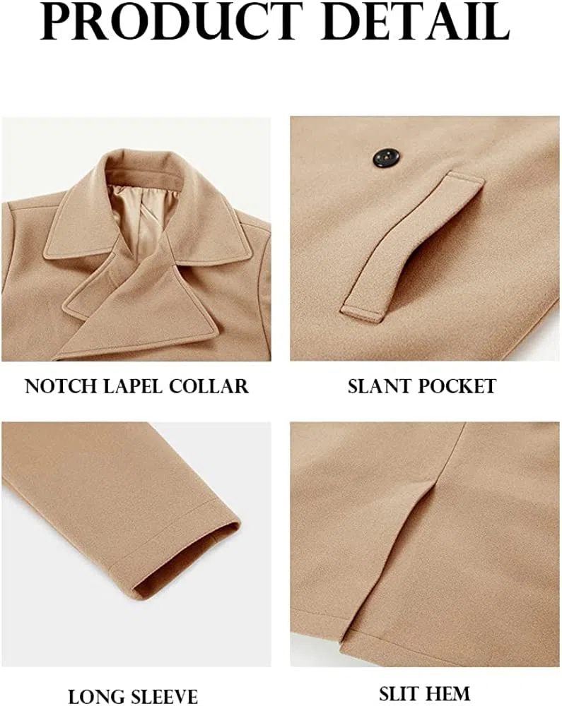 Runcati Cappotto da uomo Regular Fit Trench Cappotto Lungo Risvolto Doppio Petto Lana Business Giacca Inverno Peacoat