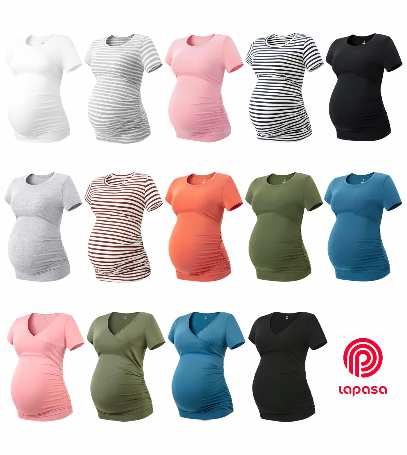 LAPASA Magliette maternità Pacco da 3 Donna Maniche Corte con Scollo Rotondo Gravidanza T-Shirt Premaman L55