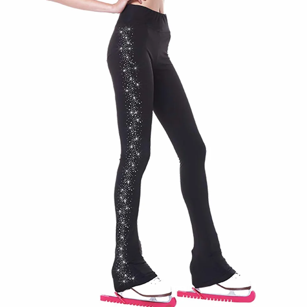 LIUHUO Pantaloni da Pattinaggio Artistico per Ragazze Abbigliamento da Allenamento Cristalli di qualità Leggings Neri per Pattinaggio Bambini