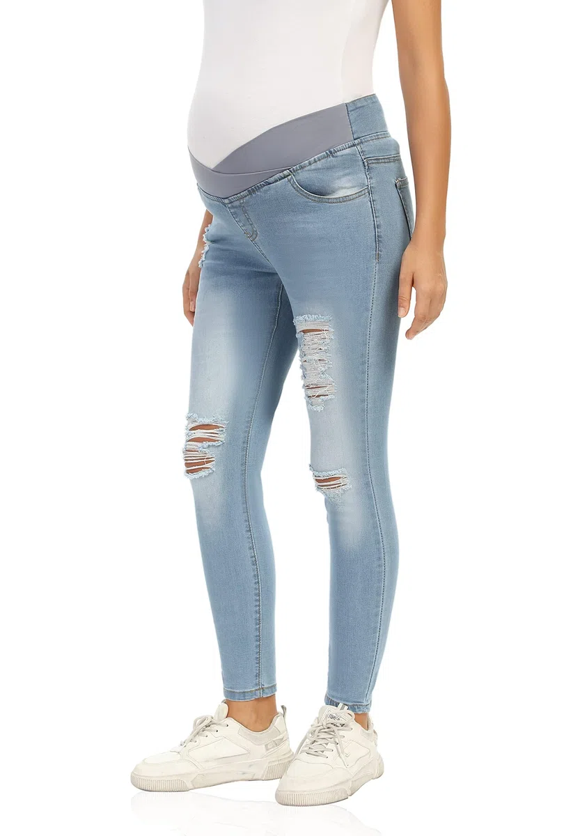 Jeans premaman da donna sotto la pancia, skinny, pantaloni premaman slim con tasche