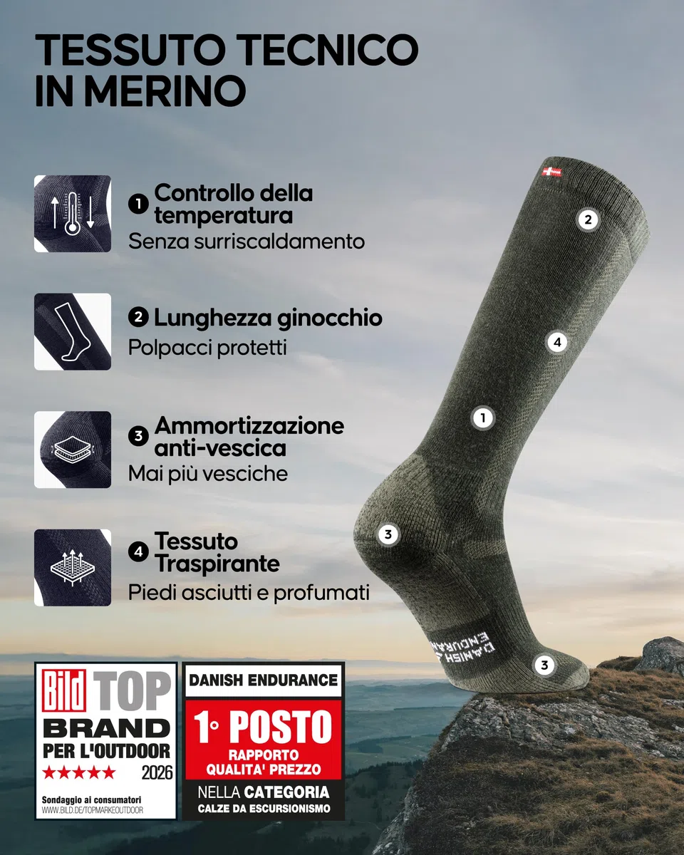 DANISH ENDURANCE Calze Lunghe Trekking in Lana Merino, Calzettoni Anti Vesciche, da Uomo e Donna, 1 o 3 Paia