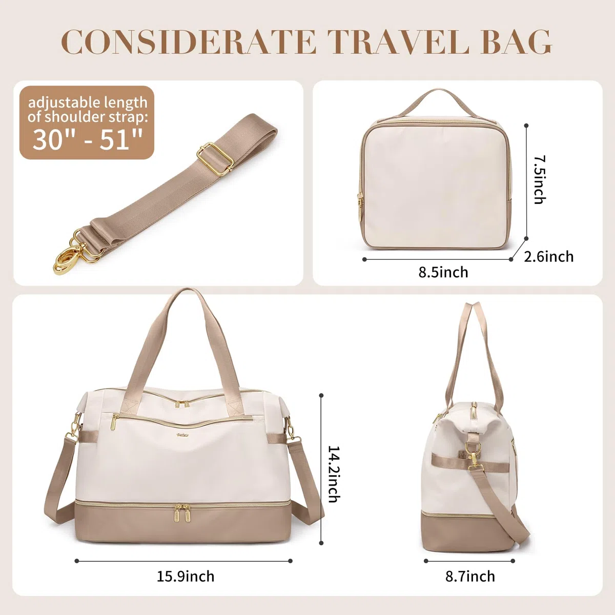 VNINE Borsone da Viaggio Donna,Bagaglio a Mano Borsa da Viaggio con Scomparto per le Scarpe, Grande Borsa Parto Ospedale Mamma Nascita, Impermeabile Borsa Piscina Sportiva, Travel Weekender Gym Bag
