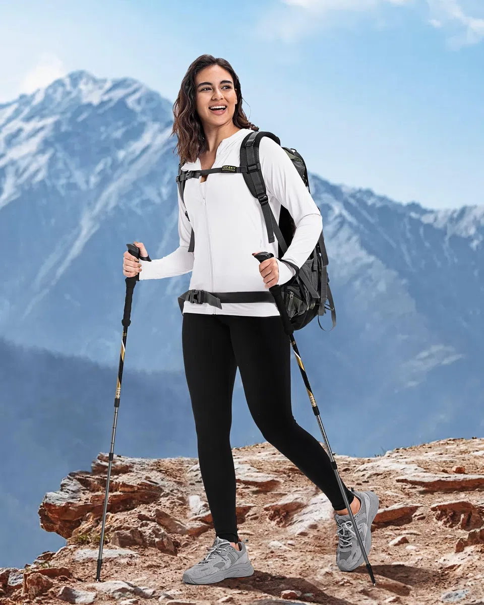 33,000ft Giacca da corsa leggera da donna, UPF 50+, con cappuccio Full Zip, con foro per il pollice, traspirante, con 4 tasche, per corsa, fitness