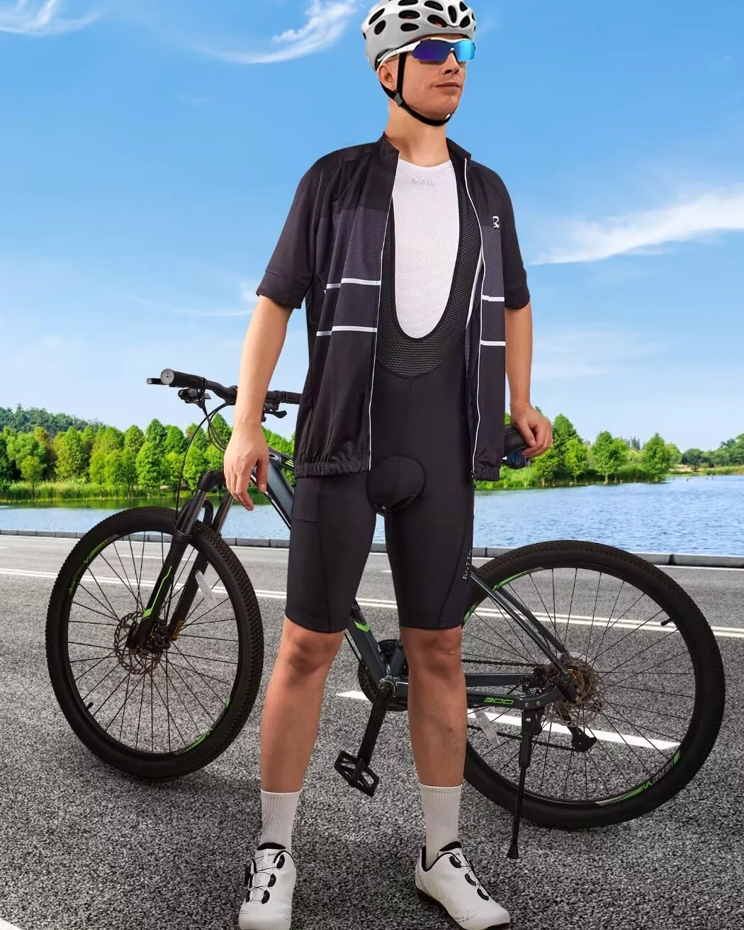 ROTTO Salopette Ciclismo Uomo Pantaloncini Bici Imbottiti con Spugna e Gel per Bicicletta su Strada e Mountain Bike