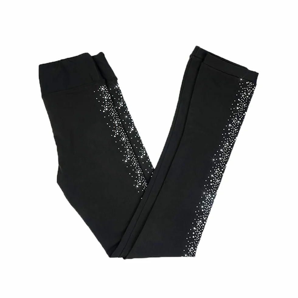LIUHUO Pantaloni da Pattinaggio Artistico per Ragazze Abbigliamento da Allenamento Cristalli di qualità Leggings Neri per Pattinaggio Bambini