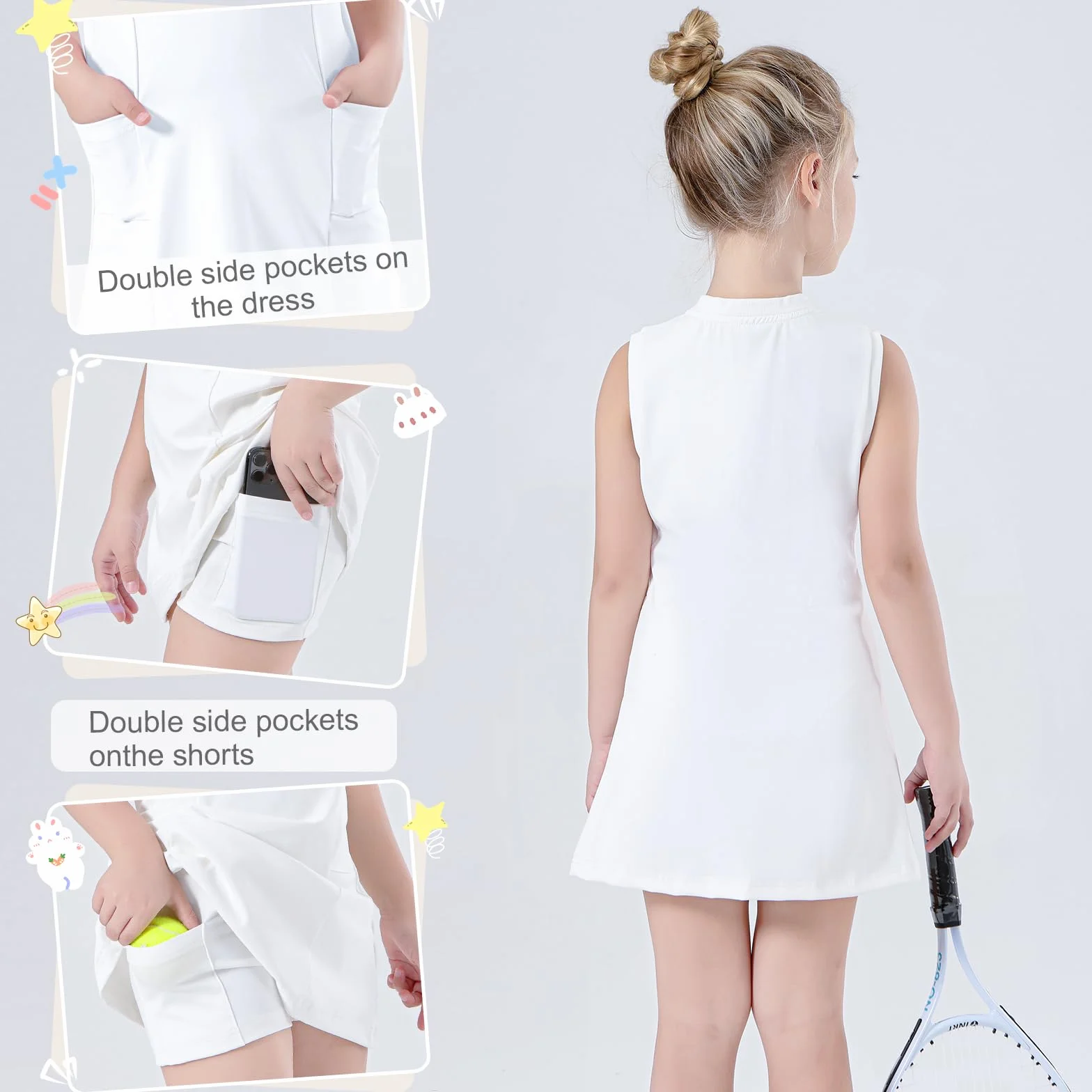 Bezioner Vestito Tennis Ragazze Abito Golf Cerniera Abito Sportivi con Pantaloncini e 4 Tasche Abbigliamento da Padel Bambini