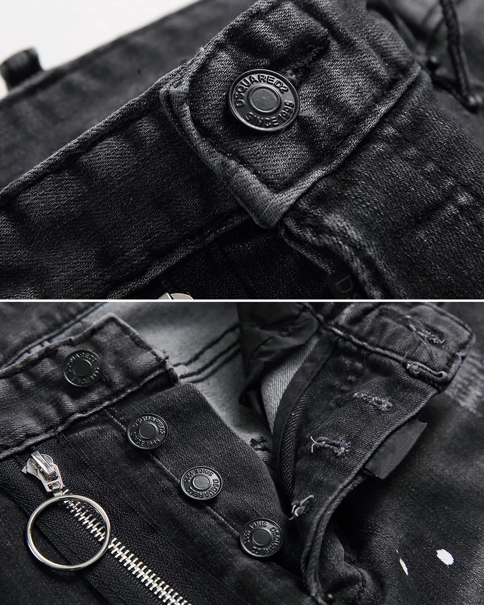 Jeans Uomo Slim Fit Strappati in Denim Stretch - Pantaloni Casual con Design a Spruzzo di Inchiostro, Stile Streetwear Y2K, Moda Versatile per Tutte Le Occasioni
