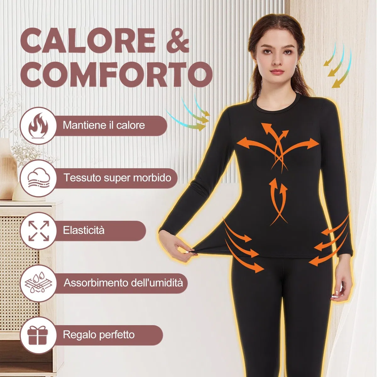 TBoonor Intimo Termico Donna,Biancheria Intima Termica per Donna,Traspirante e Funzionale,con Interno in Felpa-Set Ultra-Morbido di Biancheria Termica per l'inverno
